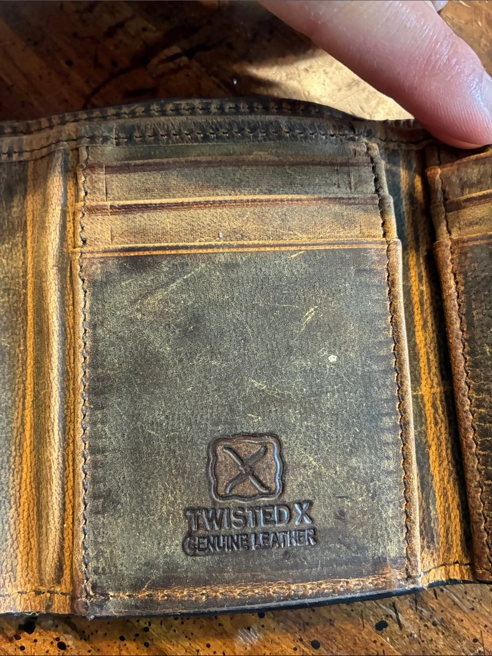 Twisted X Brown Leather Bifold Wallet with Turquoise Cross Stitch Accent